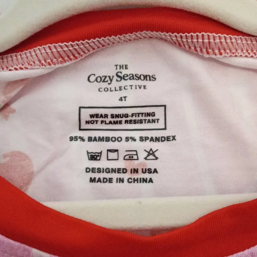 Cherry Hearts Bamboo Toddler Pajamas 4T | Cherry Print 2-Piece Set NWT